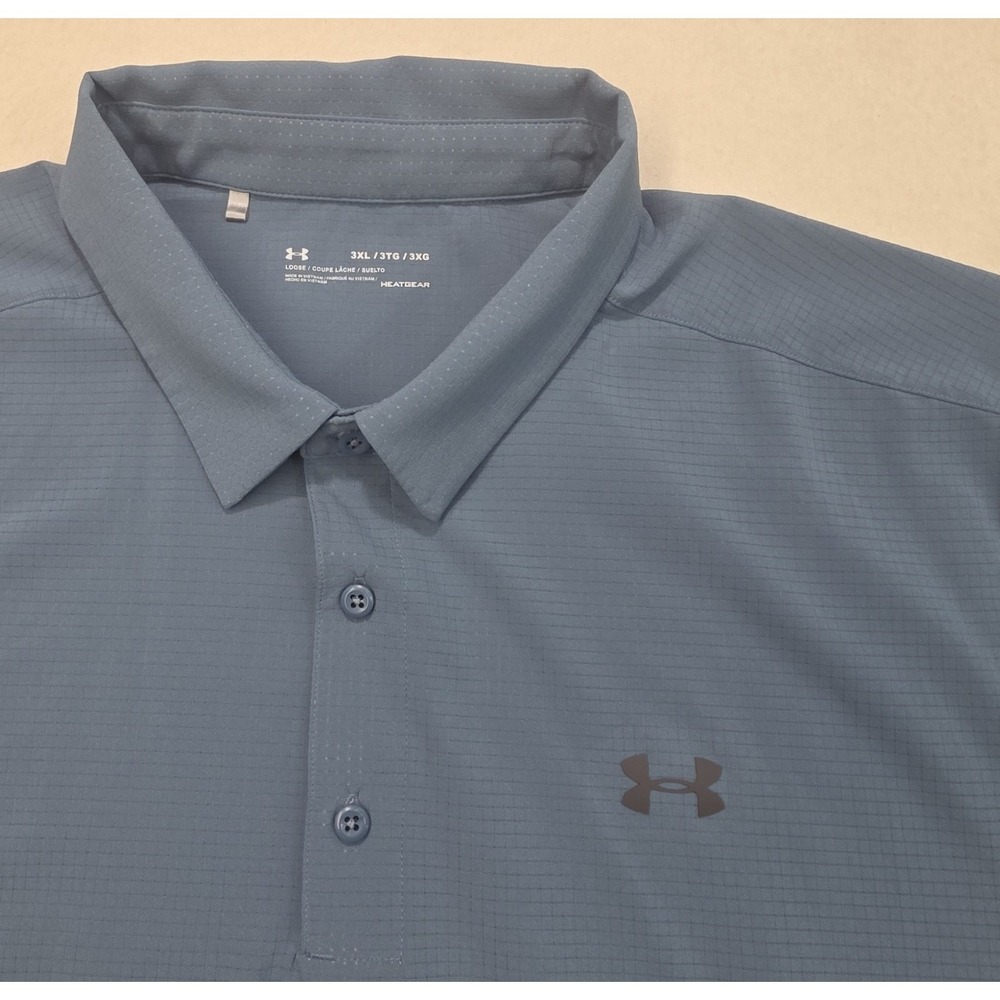 Under Armour Polo Shirt Mens 3XL Blue LIMITED USE Check Mesh Vented Performance